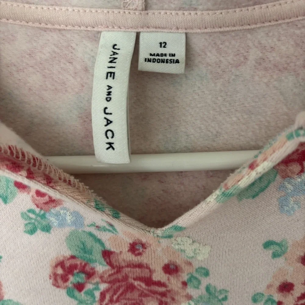 Janie & Jack Pink‎ Floral Hooded Sweatshirt Dress Girl's 12 Long Sleeves Roses